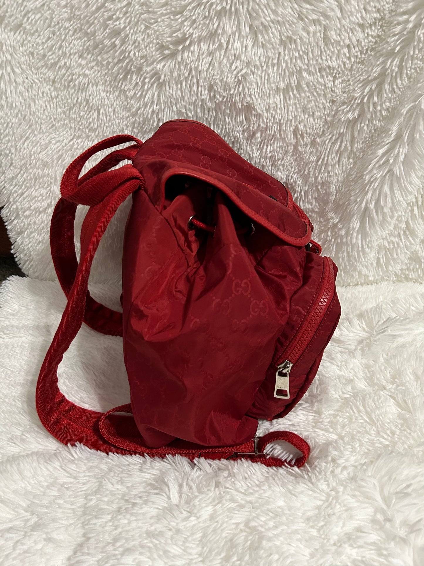 GUCCI Nylon Medium Light Single Buckle Backpack Red