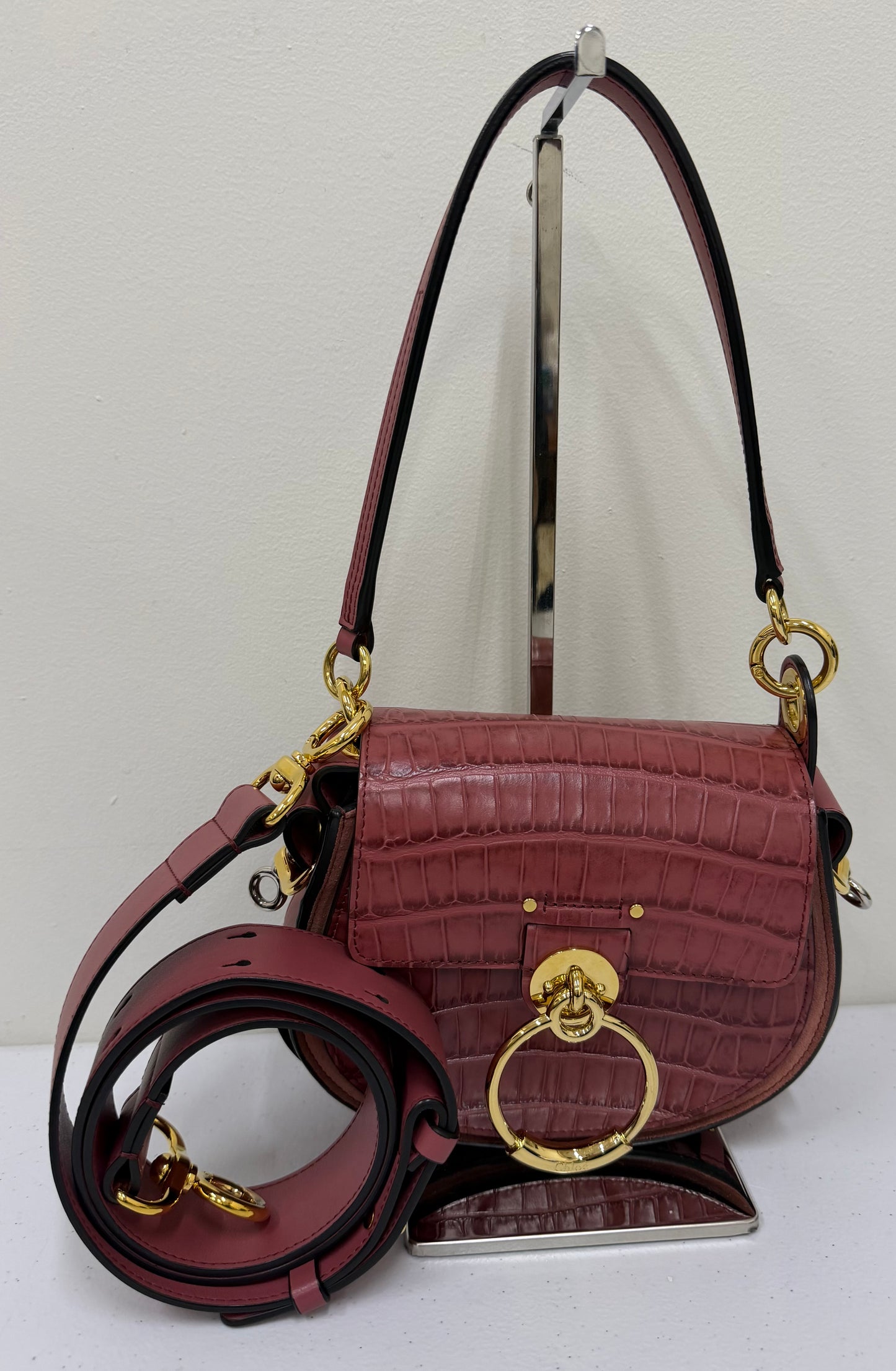 CHLOÉ Tess Rose Crocodile Effect Crossbody bags