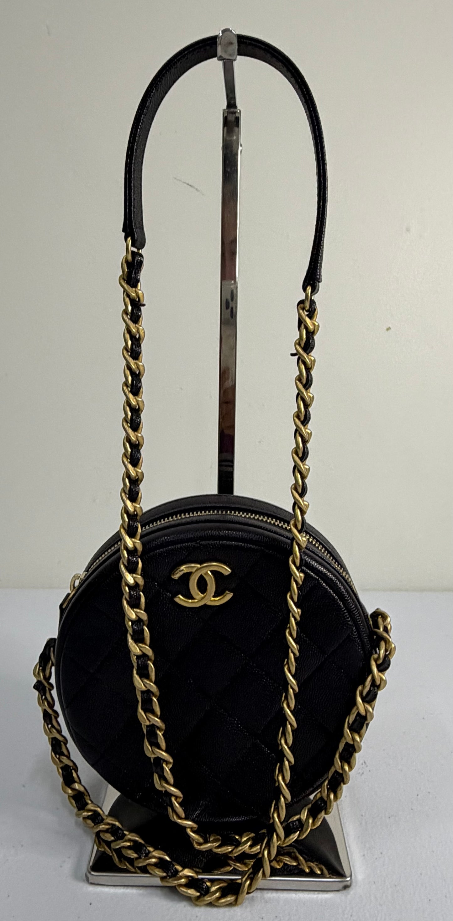 CHANEL CC Round Caviar Leather