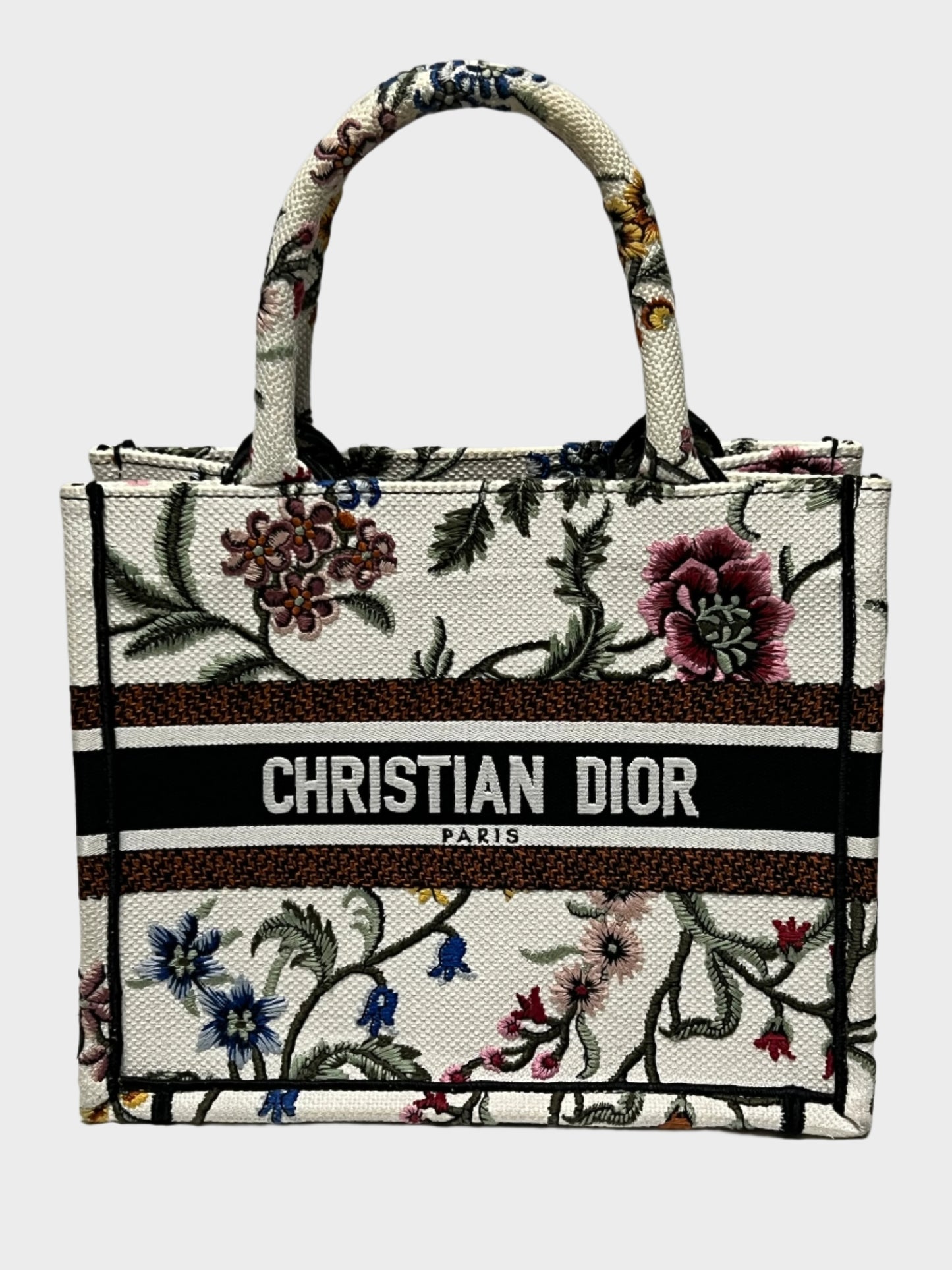 CHRISTIAN DIOR Book Tote Raffia Petites Floral