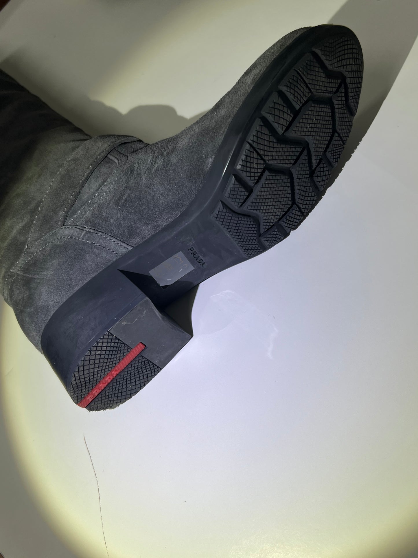 PRADA Sport Knee High Moto Boots Gray