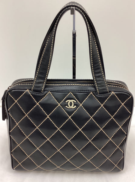 Chanel Wild Stitch Coco Mark Handbag Boston Bag Beige Black