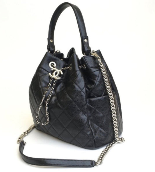 CHANEL Drawstring Navy blue Bucket