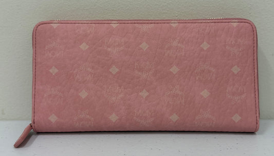 MCM Pink Visetos Coated Canvas Zip Wallet