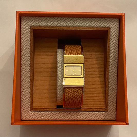 HERMÈS Loquet Watch Gold Snake Embossed