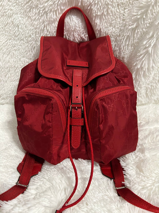 GUCCI Nylon Medium Light Single Buckle Backpack Red