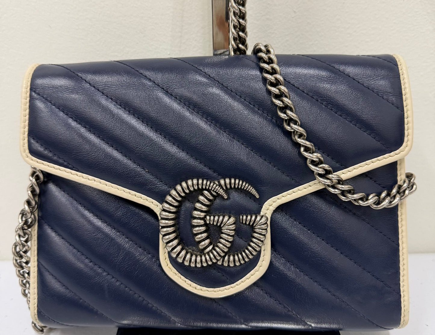 GUCCI GG Blue and White Evening Bags