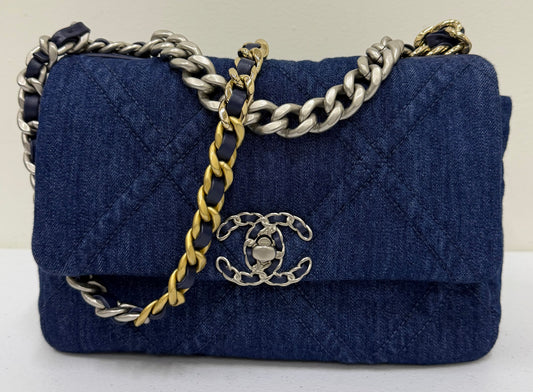 CHANEL 19 Flap Blue Quilted Denim