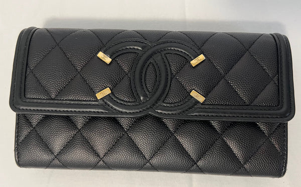 Chanel Gusset Flap Caviar Leather Wallet