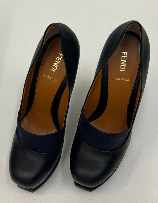 FENDI Loafer Platform Navy Blue Leather