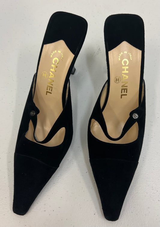 CHANEL Suede Mules Black