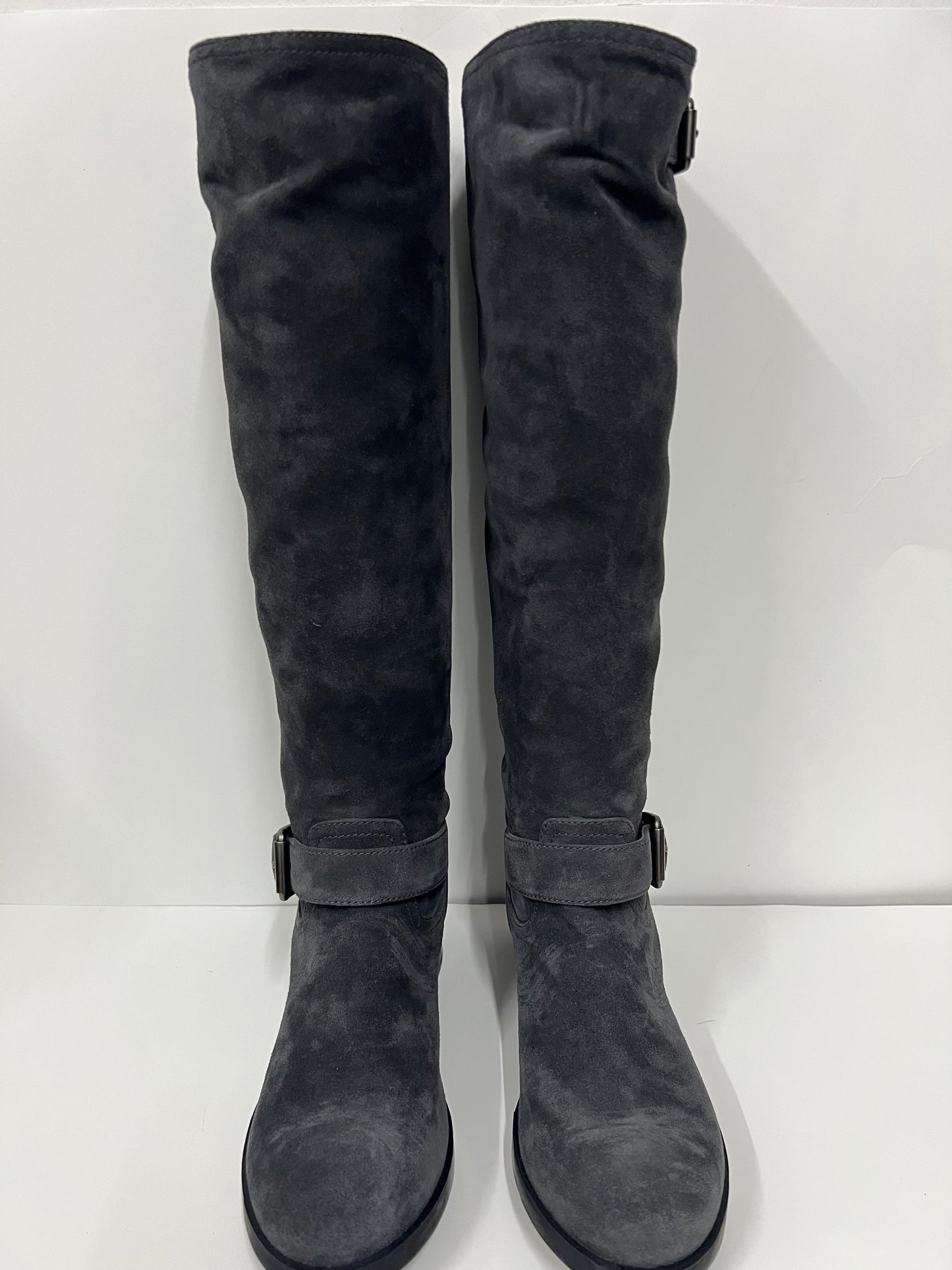 PRADA Sport Knee High Moto Boots Gray